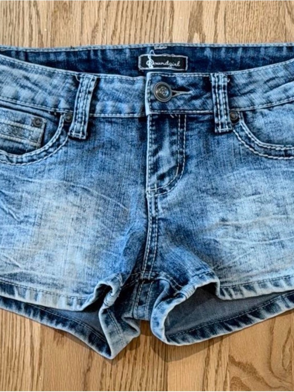 Soundgirl Light Blue Embroidered Denim Shorts - Picture 3 of 4